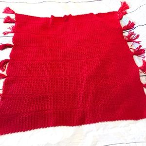 Handmade‎ Bright Red Throw Blanket with Tassels